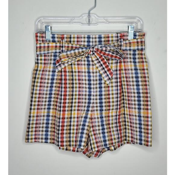 Ann Taylor Loft multicolor gingham plaid belted pleated cotton shorts - SMALL - Picture 1 of 6